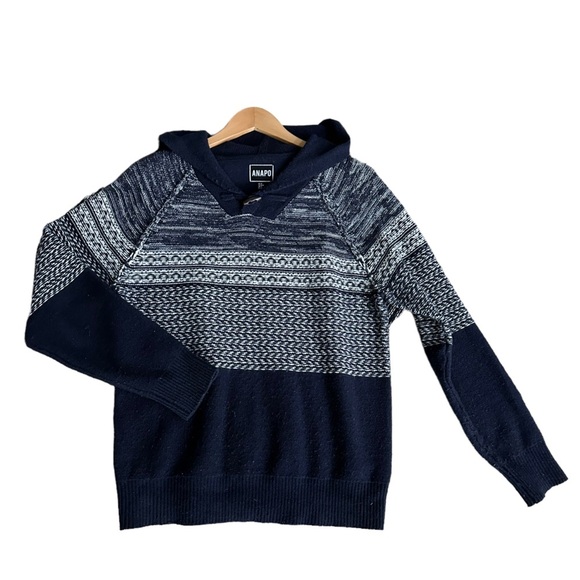 Anapo Womens Navy Blue Wool‎ Blend Knit Hoodie Long Sleeve Sweater Size M - Picture 1 of 11